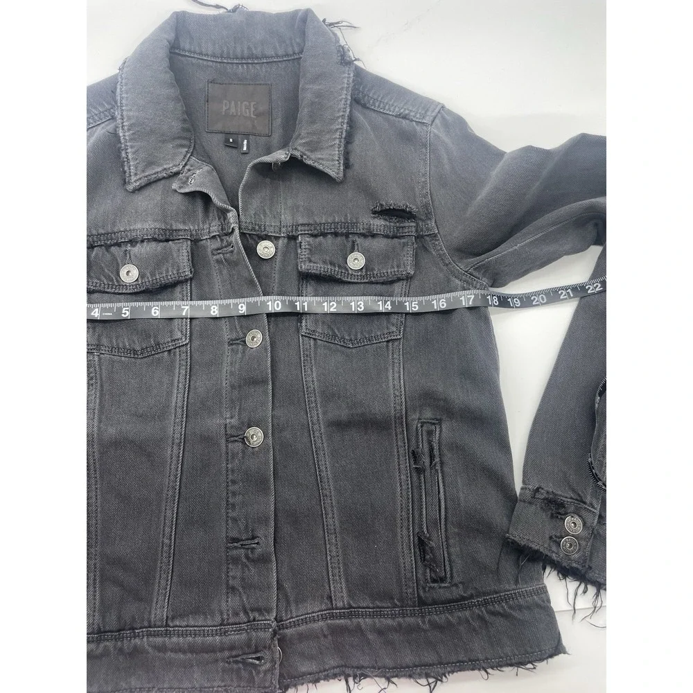Paige Denim Jacket Black Frayed Hem Distressed Sz S Goth Streetwear Moto‎ Rock